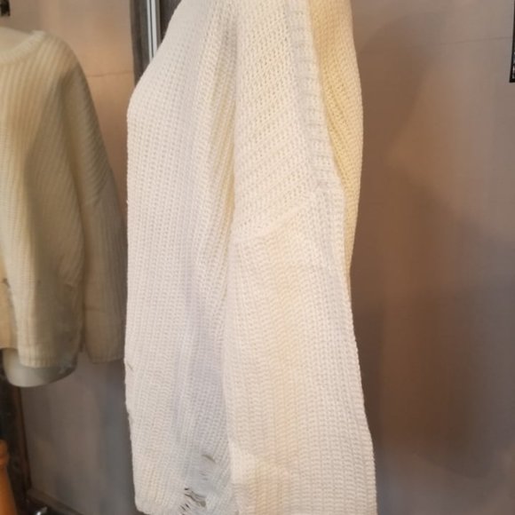 White Distressed Grunge Style Women's Sweater ~New Without Tags~ - Picture 2 of 5